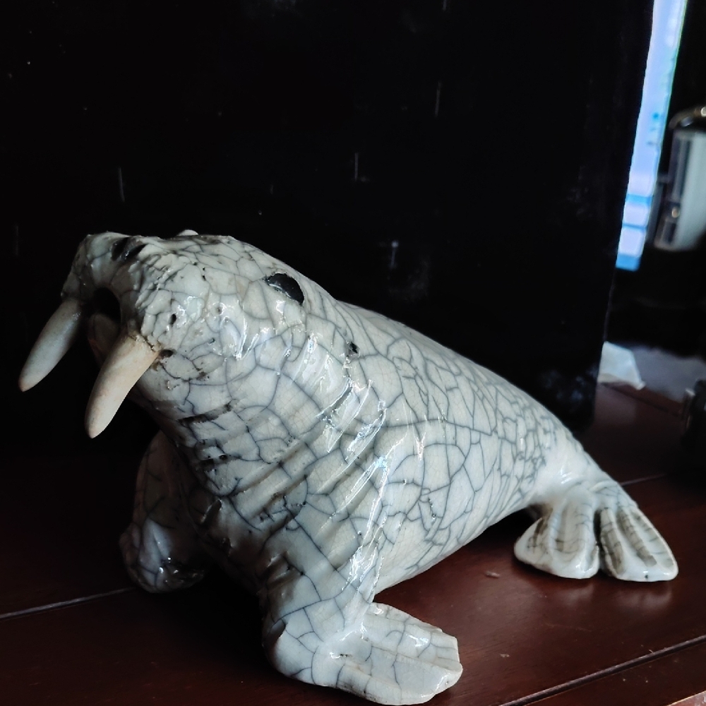 Raku Walrus Figurine